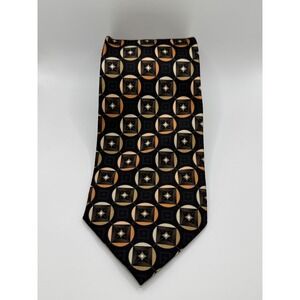 Giorgio Brutini Necktie Silk Geometric Pattern Black‎ Orange Gold Men's